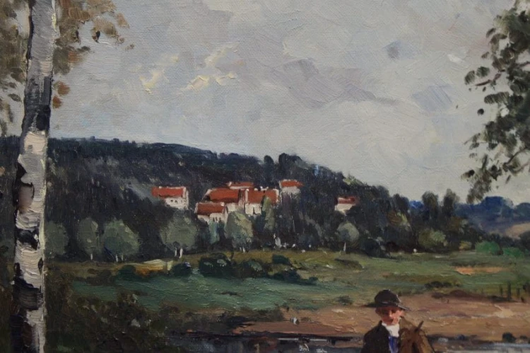 Karl Mohr duży obraz niemieckiego malarza - Stado owiec pod okiem bacy