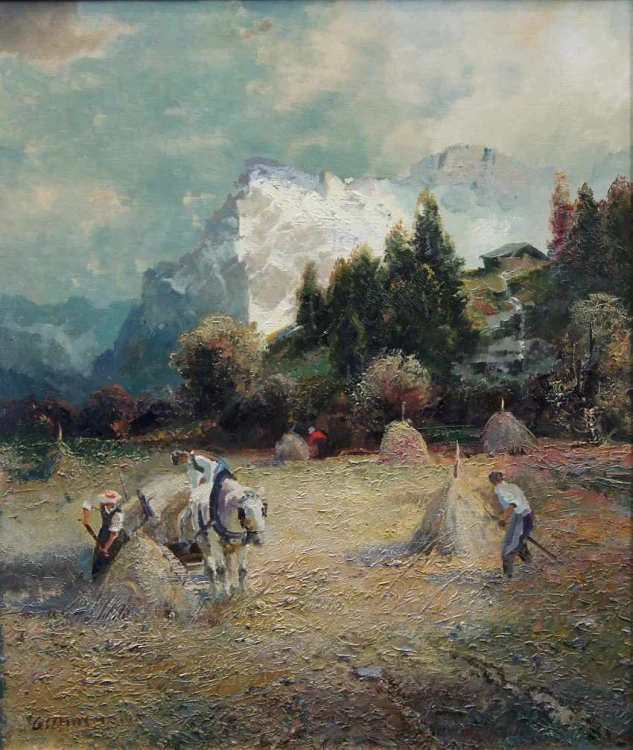 Ludwig Gschossmann I Żniwa z widokiem na Wetterhorn | wyjątkowy obraz