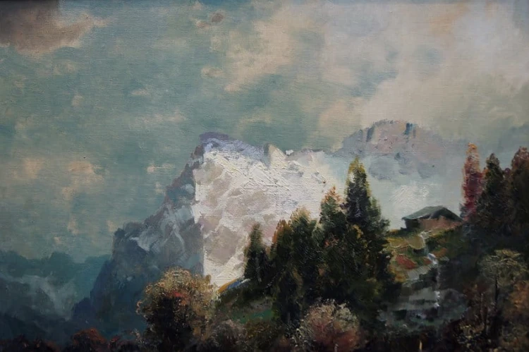 Ludwig Gschossmann I Żniwa z widokiem na Wetterhorn | wyjątkowy obraz