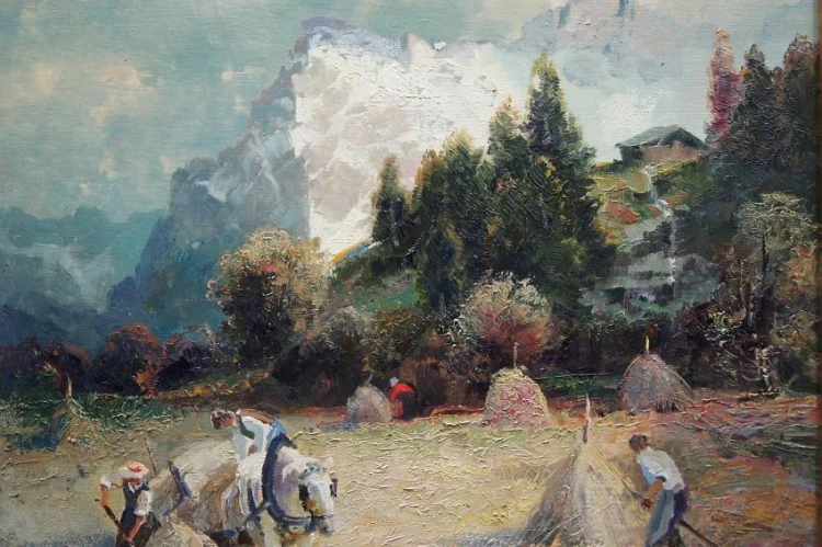 Ludwig Gschossmann I Żniwa z widokiem na Wetterhorn | wyjątkowy obraz
