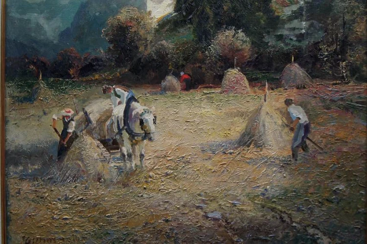Ludwig Gschossmann I Żniwa z widokiem na Wetterhorn | wyjątkowy obraz