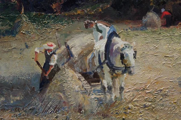 Ludwig Gschossmann I Żniwa z widokiem na Wetterhorn | wyjątkowy obraz