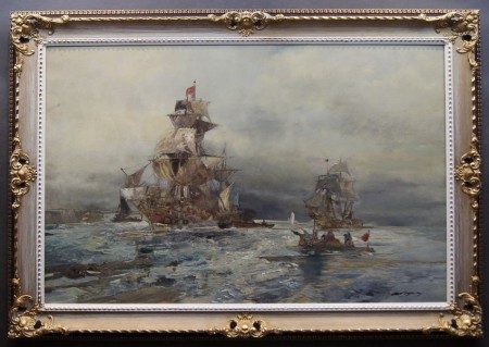 Leendert de Vogel - Żaglowce u wybrzeża marynistyczny obraz