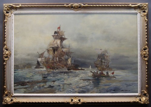 Leendert de Vogel - Żaglowce u wybrzeża marynistyczny obraz