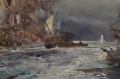 Leendert de Vogel - Żaglowce u wybrzeża marynistyczny obraz