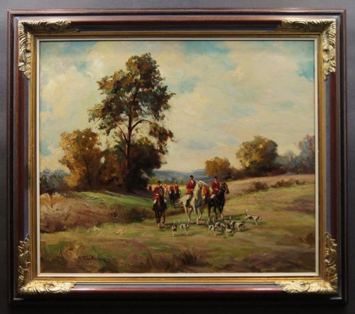 Josef Tippkemper Scena myśliwska na koniach dekoracyjny obraz