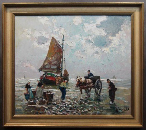 Harry Haerendel - Zbieranie krabów na wybrzeżu Oceanu malarstwo szpachlowe