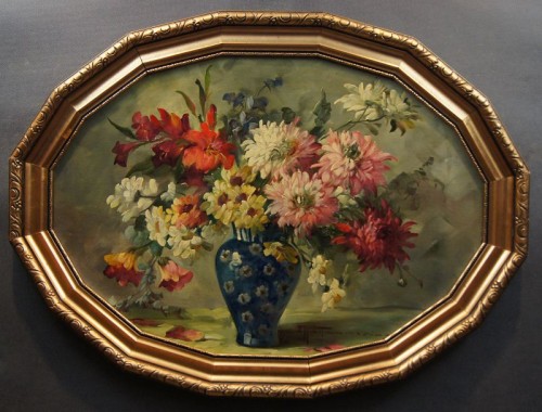 Kwiaty w pięknym wazonie aukcyjne malarstwo Hedwig Petermann