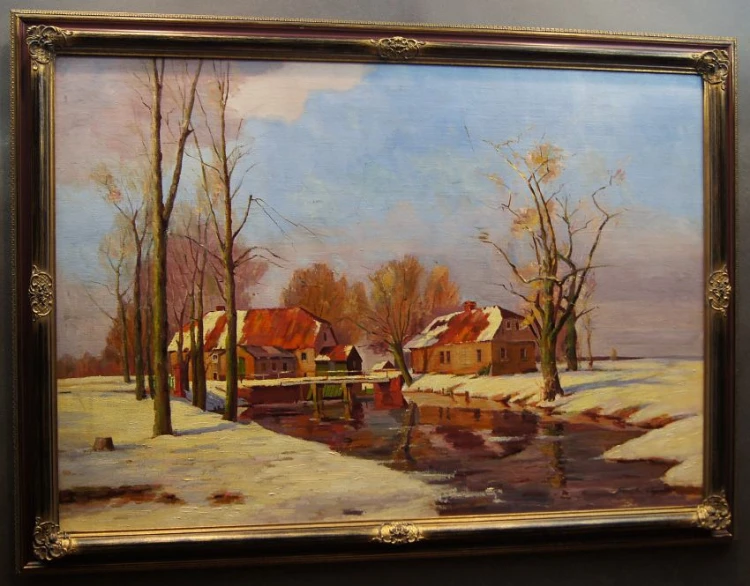 Młyn wodny z Dolnego Śląska - stary obraz olejny Franz Joseph Wagner
