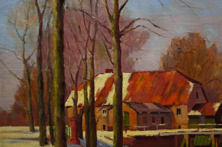 Młyn wodny z Dolnego Śląska - stary obraz olejny Franz Joseph Wagner