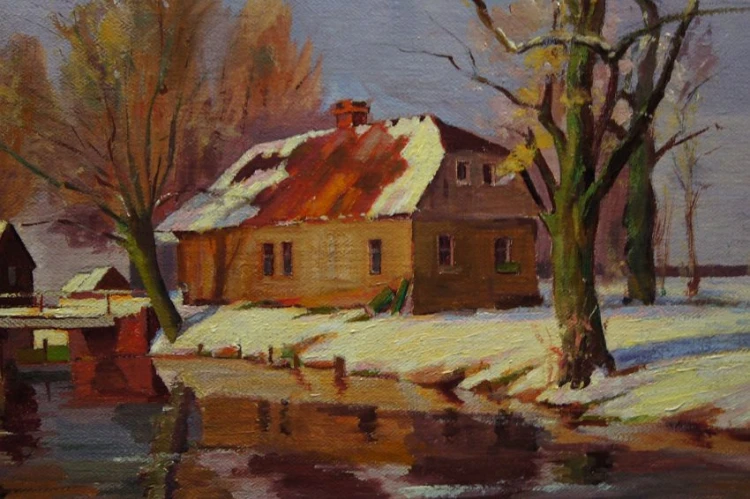 Młyn wodny z Dolnego Śląska - stary obraz olejny Franz Joseph Wagner