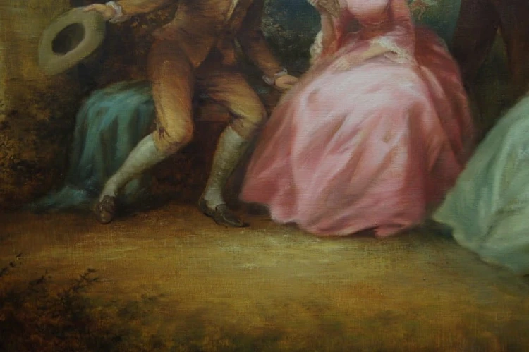 Curt A. Landwehr - Dworski flirt stary obraz scena rodzajowa