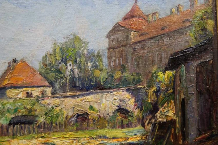 August Schubert I Widok na starą zabudowę pałacową obraz malowany