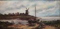Holenderski krajobraz z wiatrakiem ujście rzeki obraz olejny
