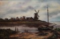 Holenderski krajobraz z wiatrakiem ujście rzeki obraz olejny