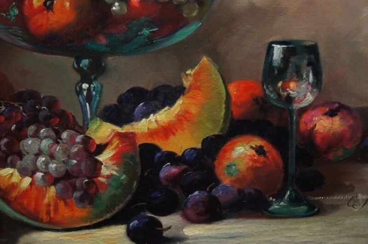 Catharina Klein Martwa natura z owocami z początku XX wieku stary obraz