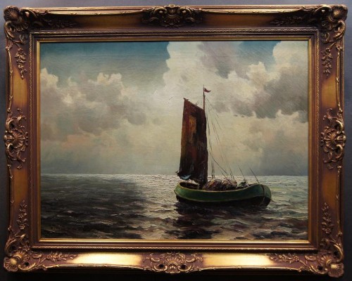 Samotna łódź podczas połowu Ernst Hüther niemieckie malarstwo