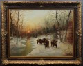 W. v. Kamp - Stado dzików zimą piękny stary obraz olejny