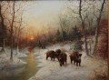 W. v. Kamp - Stado dzików zimą piękny stary obraz olejny