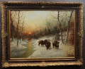 W. v. Kamp - Stado dzików zimą piękny stary obraz olejny