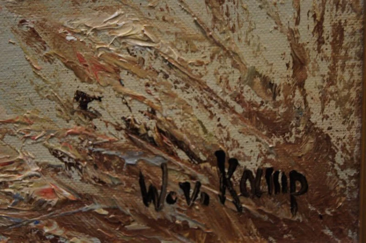 W. v. Kamp - Stado dzików zimą piękny stary obraz olejny