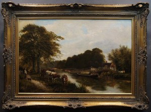 Samuel Joseph Clark -  XIX wieczny angielski pejzaż olejny z krowami