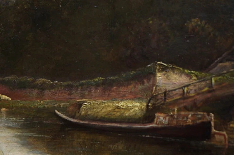 Samuel Joseph Clark - XIX wieczny angielski pejzaż olejny z krowami