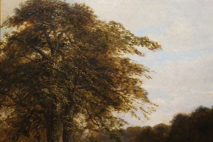 Samuel Joseph Clark - XIX wieczny angielski pejzaż olejny z krowami