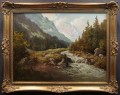 Pejzaż alpejski z rwącym potokiem oryginalny obraz Johannes Bochmann ur. 1922