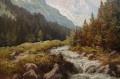 Pejzaż alpejski z rwącym potokiem oryginalny obraz Johannes Bochmann ur. 1922