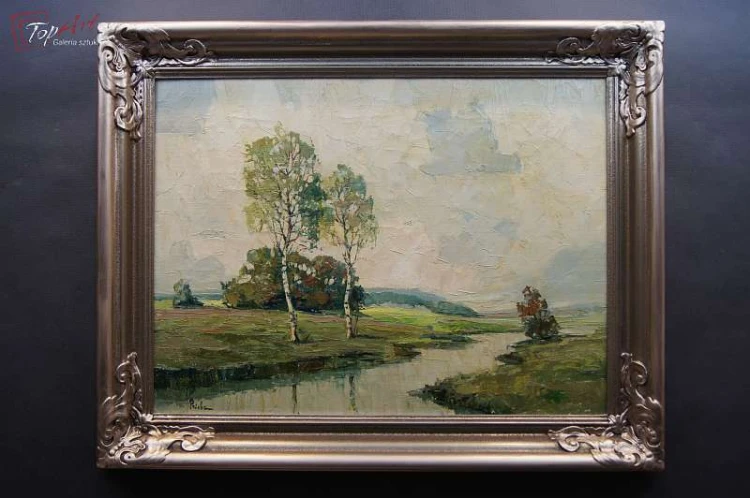 Obraz Olejny Rudolf Priebe Pejzaż z Brzozami