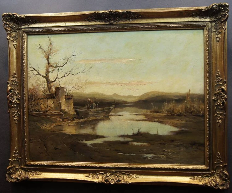 Frau bei der Brunnenauktion Ölgemälde Ludwig Gschossmann
