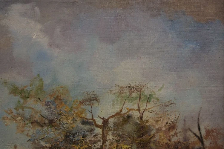Duży obraz olejny - Polowanie na koniach malarstwo szpachlowe Martin Mooser