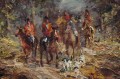 Duży obraz olejny - Polowanie na koniach malarstwo szpachlowe Martin Mooser