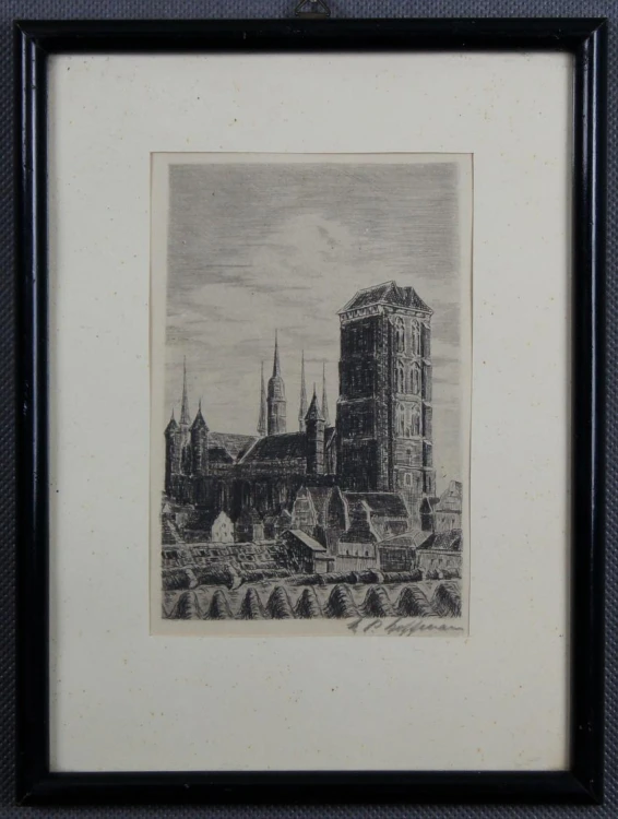 Gdańsk grafika widok na Bazylika Mariacka E.P. Hoffmann