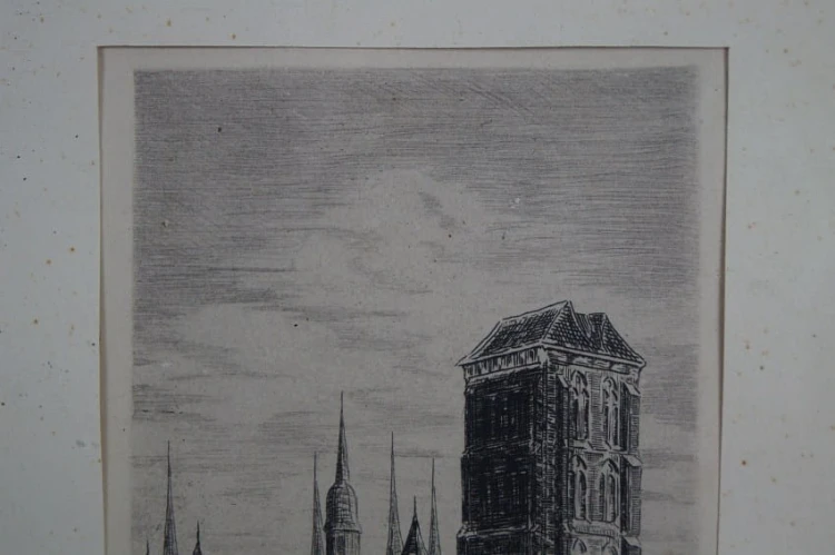 Gdańsk grafika widok na Bazylika Mariacka E.P. Hoffmann