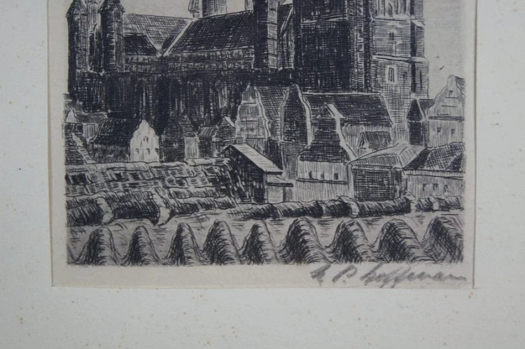 Gdańsk grafika widok na Bazylika Mariacka E.P. Hoffmann