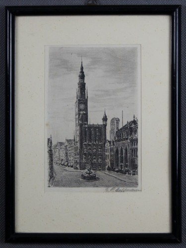 Gdańsk grafika widok na Ratusz i Dwór Artusa E.P. Hoffmann