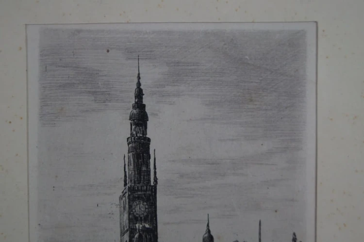Gdańsk grafika widok na Ratusz i Dwór Artusa E.P. Hoffmann