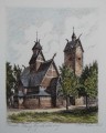 Karpacz - Świątynia Wang grafika kolorowa Helma Fischer Oels