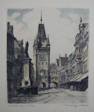 Freiburg starówka barwna grafika Hugo Eichler