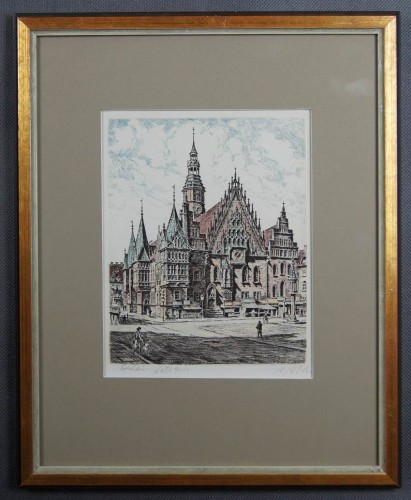 Ratusz Wrocławski - Richard Adler grafika w technice akwaforty