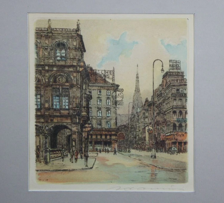 Wiedeń - Kärntner Strasse kolorowa grafika Ludwig Adamus