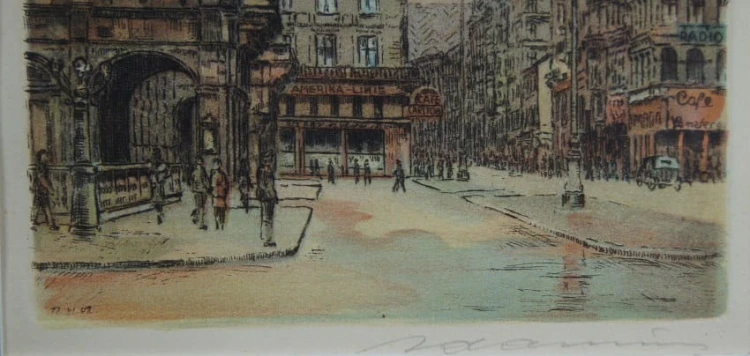 Wiedeń - Kärntner Strasse kolorowa grafika Ludwig Adamus