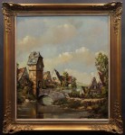 Stara osada nad rzeką z kamiennym mostem obraz na płótnie Andreas Bone