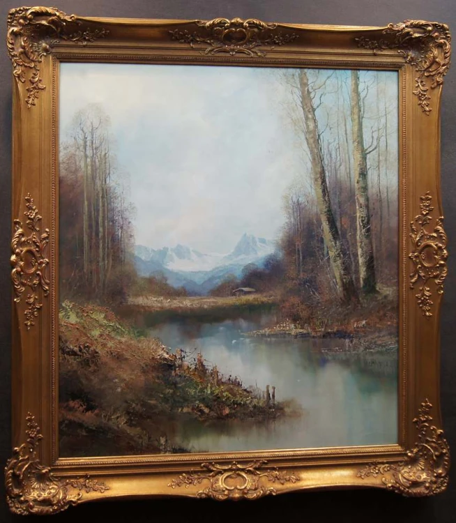 Gustav Türk - Herbstliche Waldlandschaft mit einem Fluss