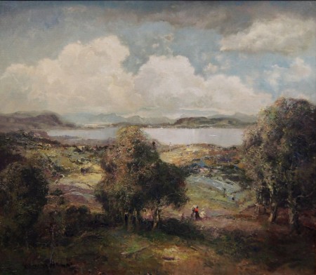 Maifeiertag auf der Märchenwiese altes Ölgemälde von Ludwig Gschossmann