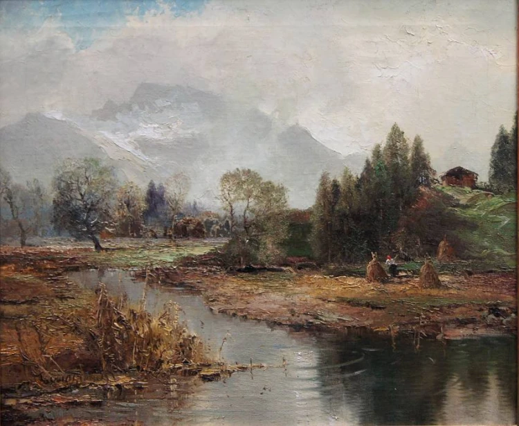 Ländliche Landschaft mit Garben im Hintergrund Auktion Gemälde von Ludwig Gschossmann