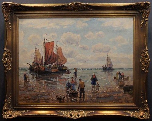 Powrót z połowów stary obraz olejny F. M. Richter Reich