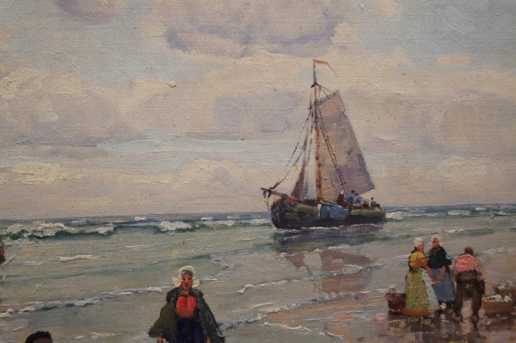 Powrót z połowów stary obraz olejny F. M. Richter Reich